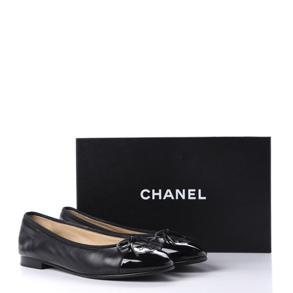Chanel Lambskin Patent Calfskin CC Cap Toe Ballerina Flats 39 Black 10 of 10