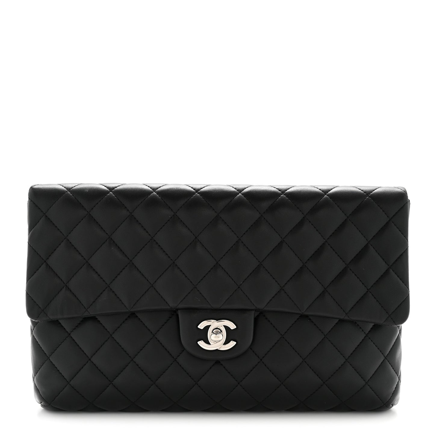 Lambskin Quilted Flap Clutch Black