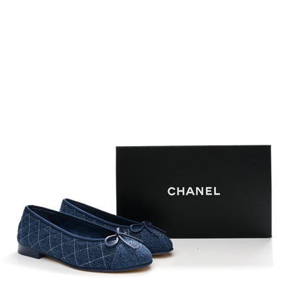 Chanel Washed Denim Quilted Cap Toe CC Ballerina Flats 36.5 Blue 10 of 10
