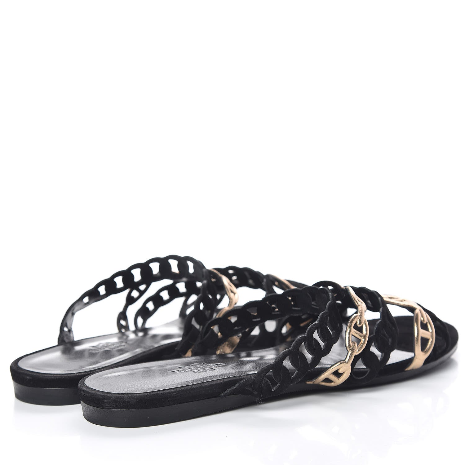 Hermes Metallic Nappa Suede Chaine d'Ancre Nude Sandals 38 Black Aged Gold 4 of 8
