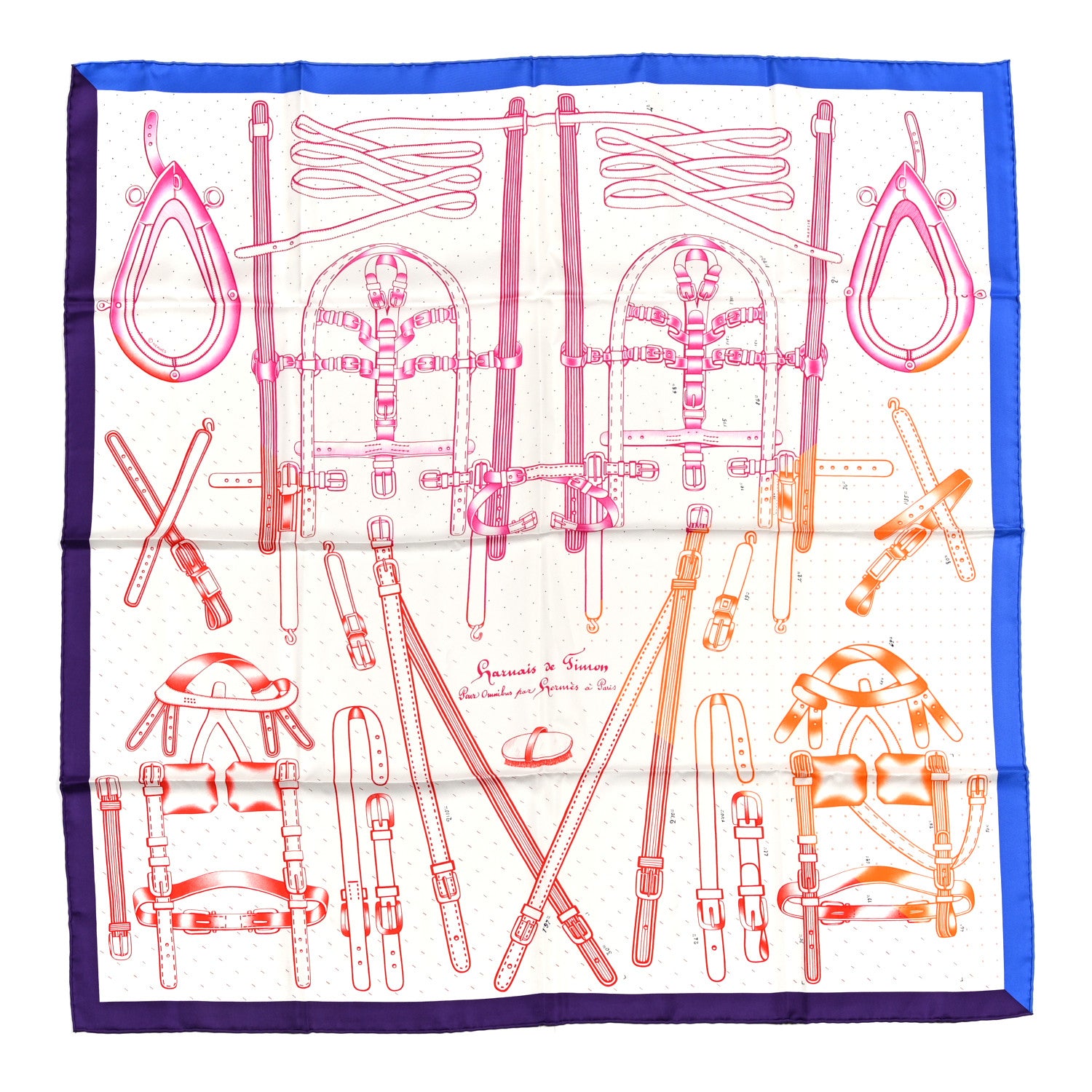 Hermes Silk Harnais De Timon Scarf 90 White Rose Orange 1 of 4
