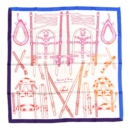 Hermes Silk Harnais De Timon Scarf 90 White Rose Orange 1 of 4