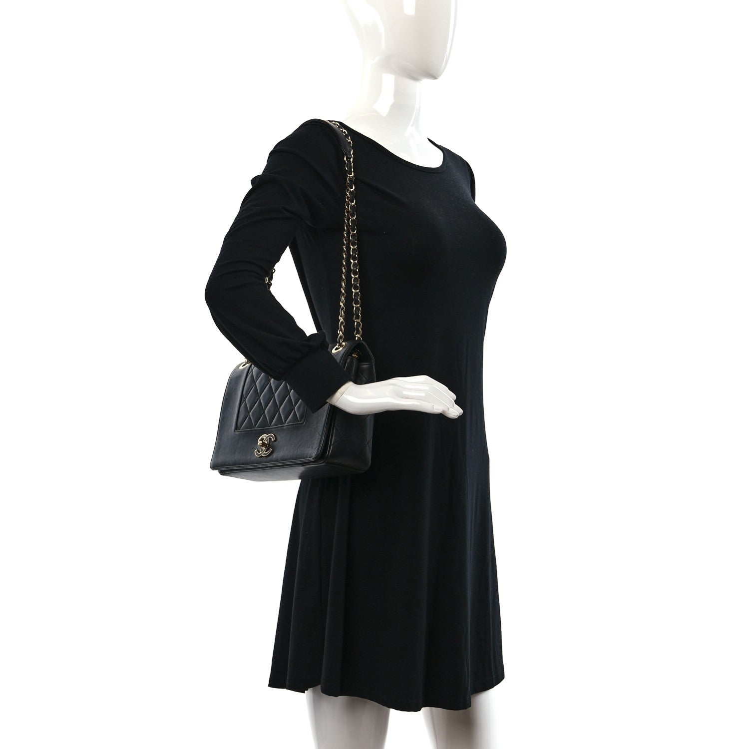 Chanel Sheepskin Quilted Vintage Mademoiselle Flap Black 2 of 9