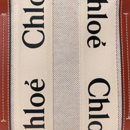 Chloe Cotton Calfskin Small Woody Ribbon Tote With Strap White Brown 10 of 14