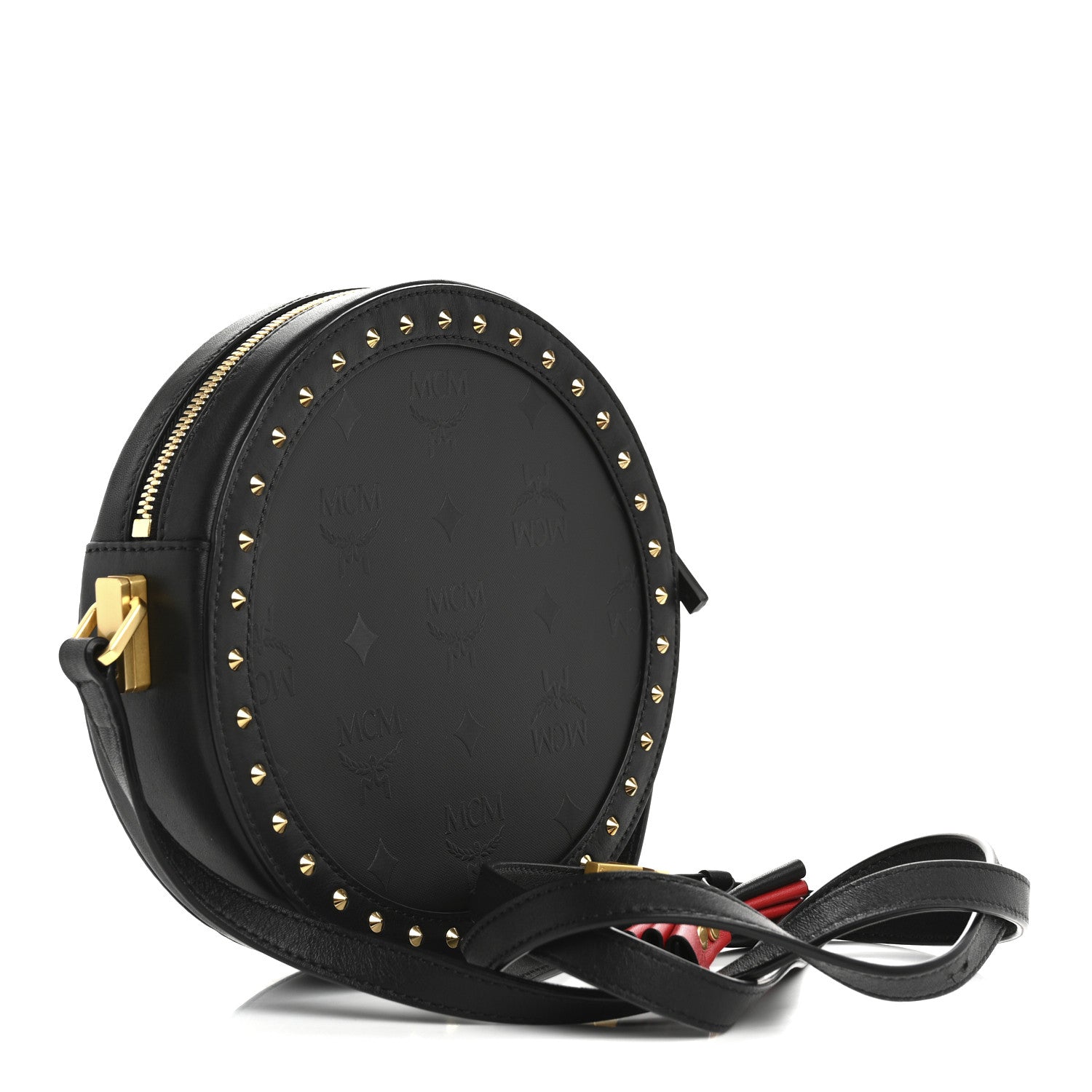 MCM Monogram Coated Canvas Studded Berlin Tambourine Round Crossbody Black 3 of 11