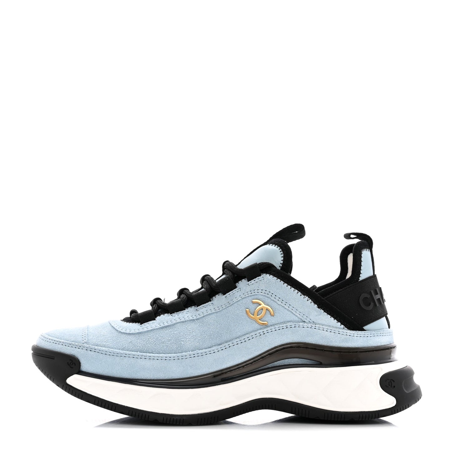 Suede Calfskin Nylon Grosgrain CC Sneakers 36 Light Blue