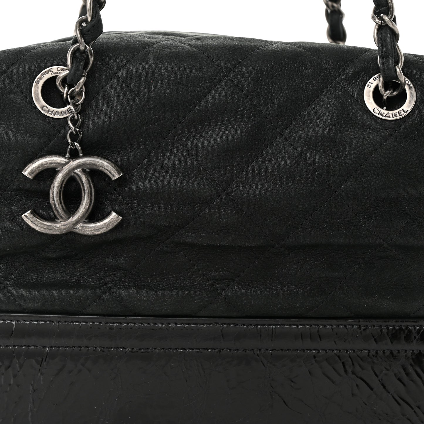 Iridescent Calfskin Quilted VIP Bowling Bag Black