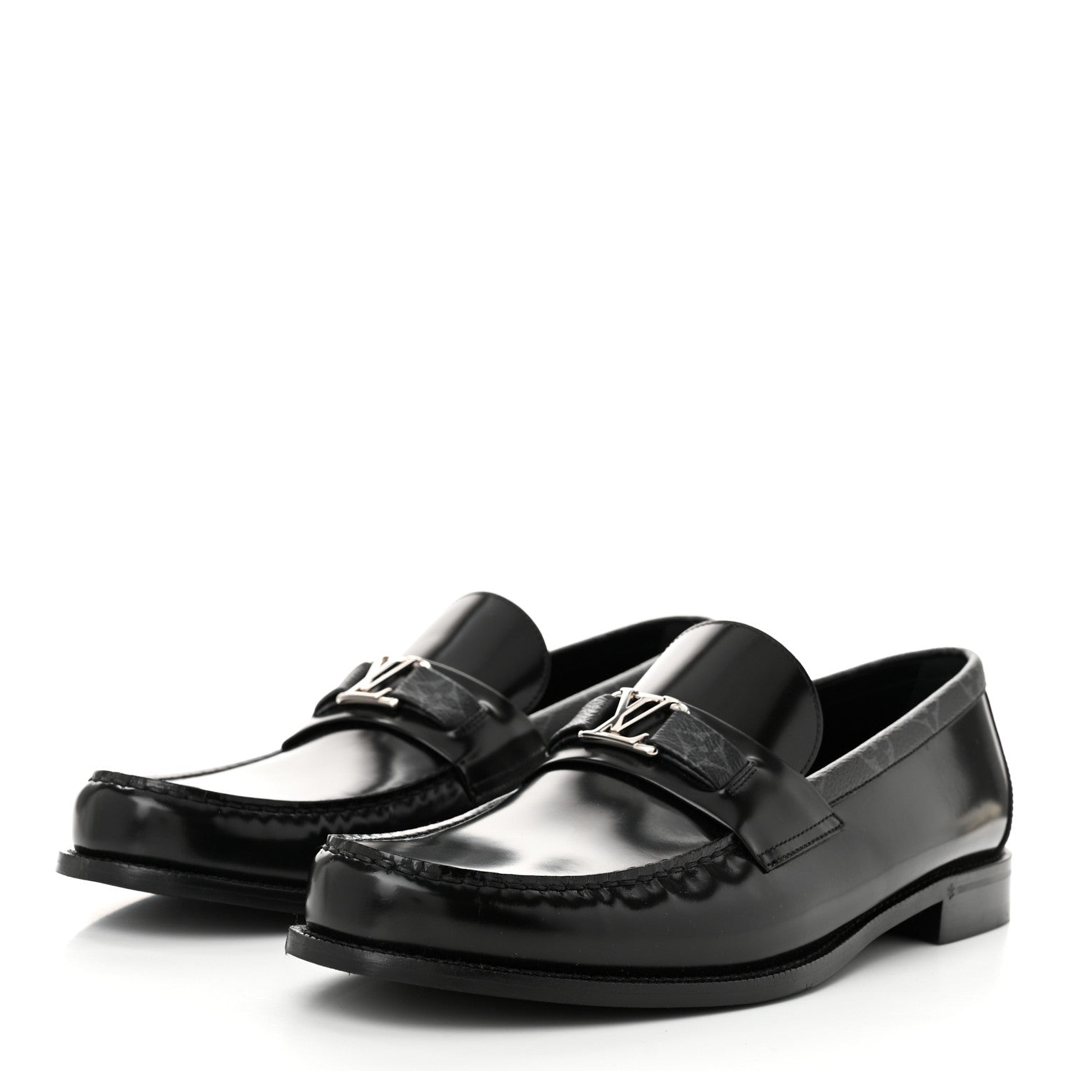 Louis Vuitton Calfskin Monogram Eclipse Mens Major Loafers 12 Black 4 of 10