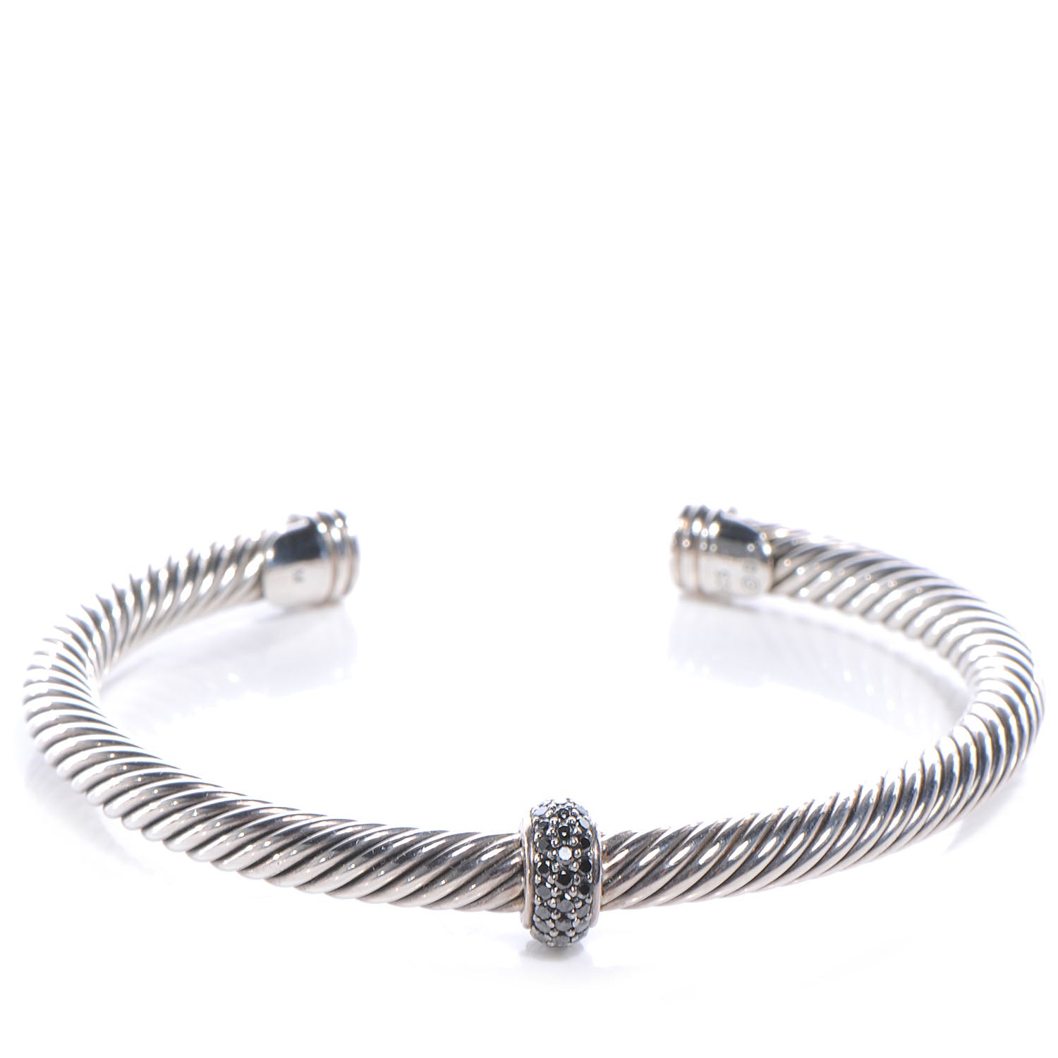 David Yurman Sterling Silver Black Diamond 5mm Cable Classics Cuff Medium 1 of 5