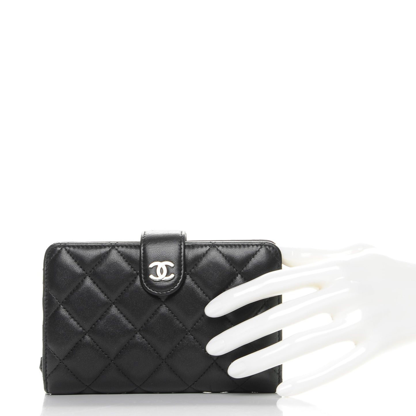 Lambskin Quilted Zipped Pocket Wallet Black