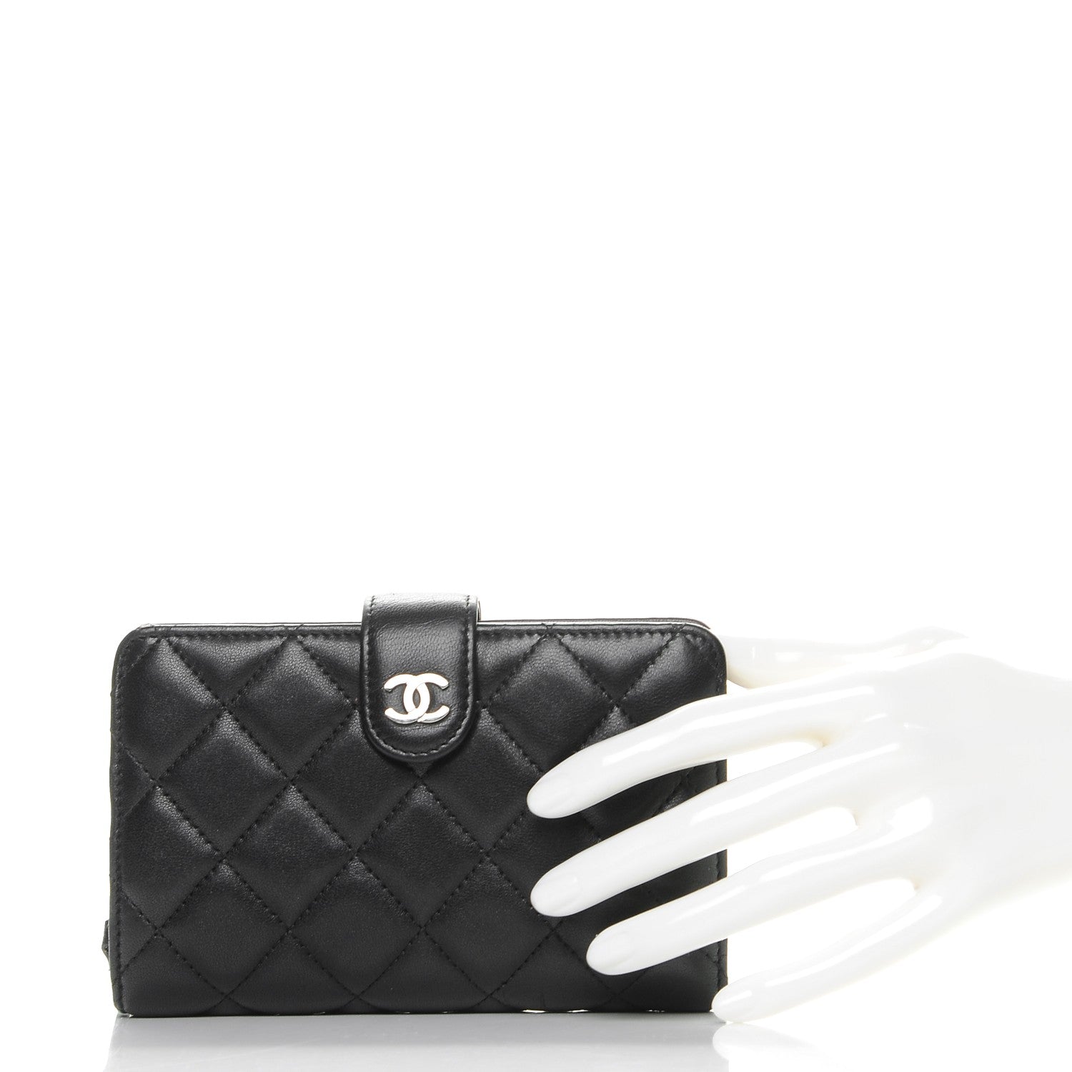 Chanel Lambskin Quilted Zipped Pocket Wallet Black 2 of 8