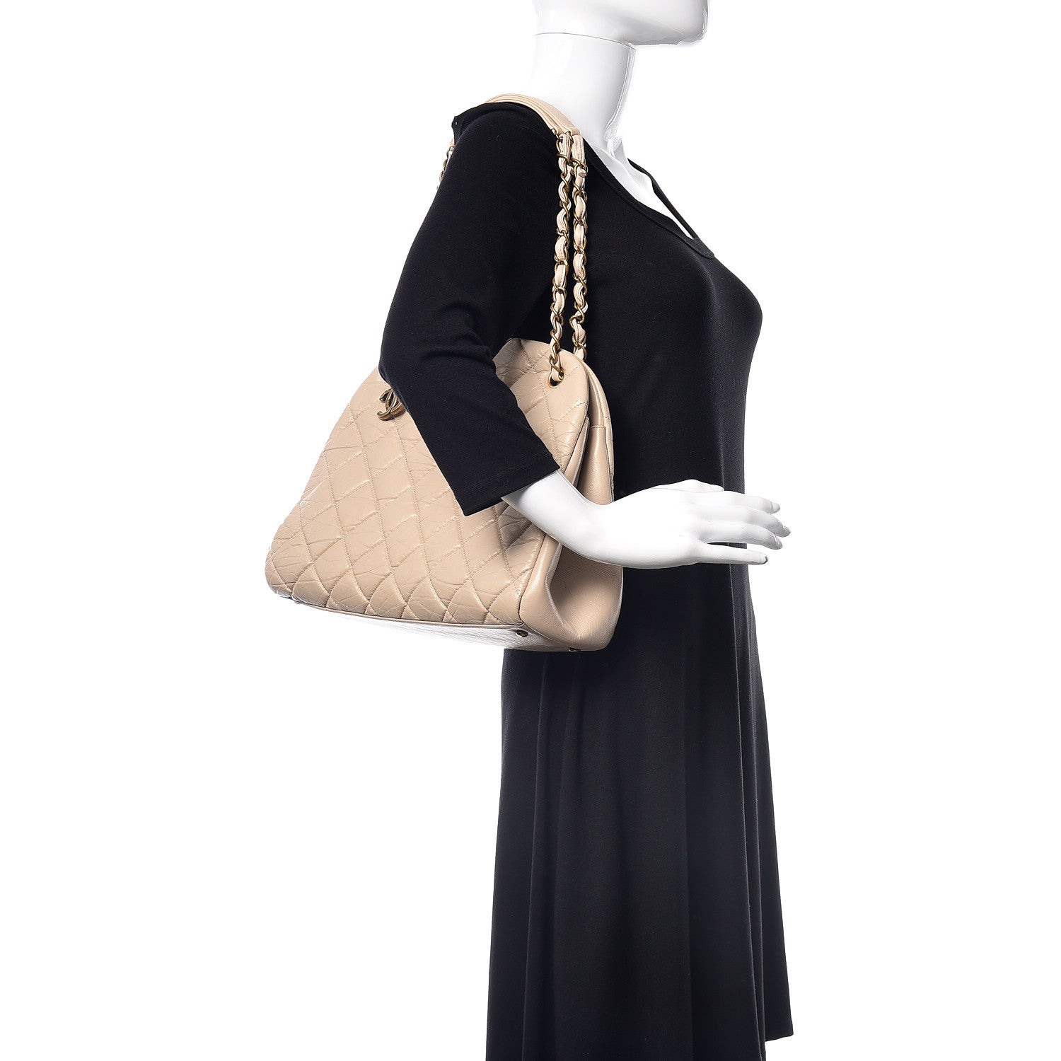 Chanel Aged Calfskin Large Just Mademoiselle Bowling Bag Beige 2 of 12