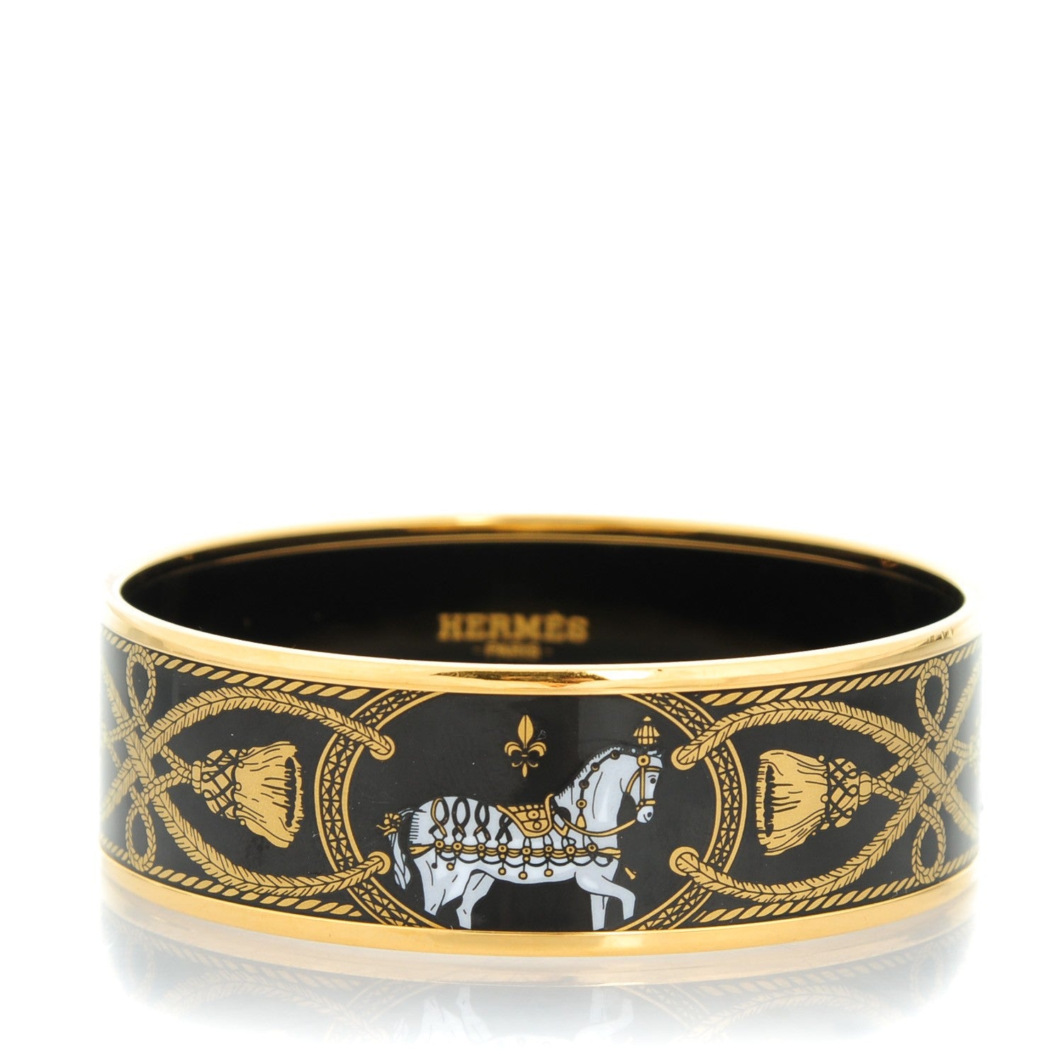 Hermes Enamel Printed Wide Grand Apparat Bracelet 65 Black 1 of 6