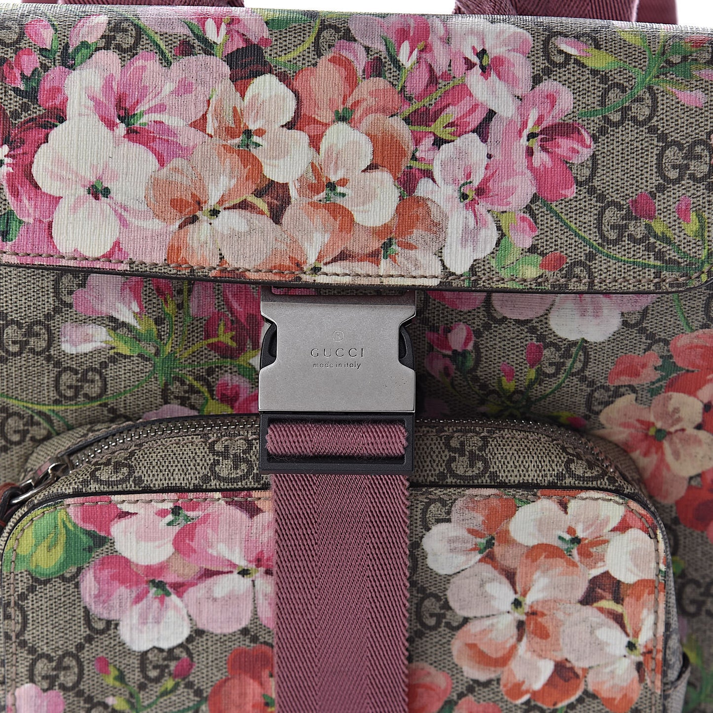 GG Supreme Monogram Blooms Small Single Buckle Backpack Beige Multicolor Dry Rose