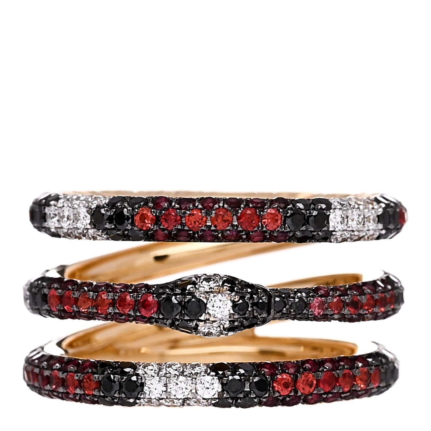 Gucci 18K Yellow Gold Black Diamond Topaz Sapphire Diamond Ouroboros Snake Three-Row Ring 53 6.25 1 of 6