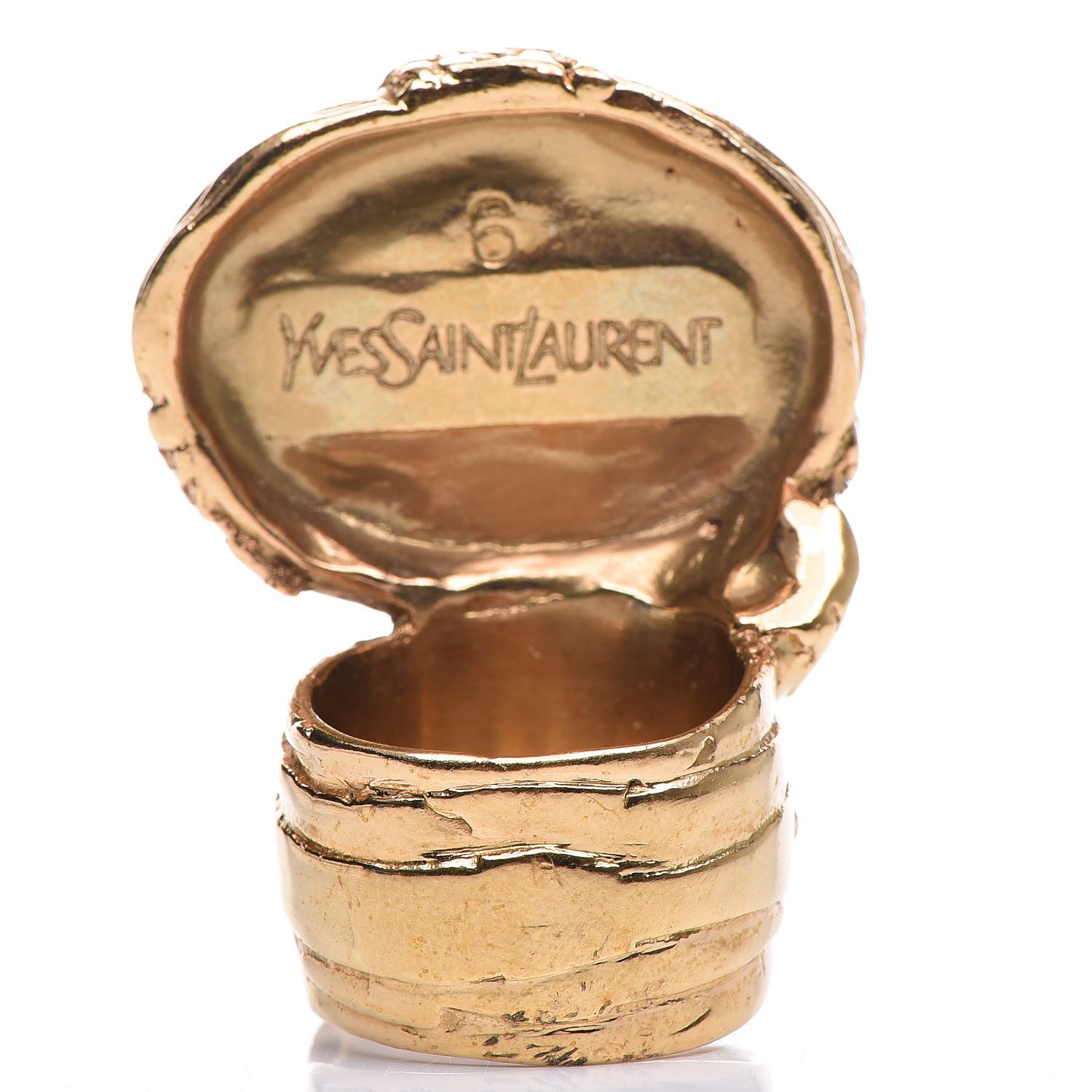 Saint Laurent Glass Cabochon Arty Ovale Ring 6 Gold Turquoise 3 of 5