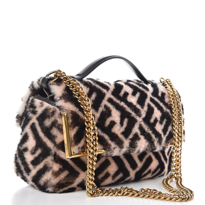 Fendi Shearling Macro FF 1974 Diagonal Double F Shoulder Bag White Light Rose Ebano 6 of 11