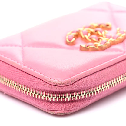 Chanel Lambskin Quilted Chanel 19 Zip Around Coin Purse Wallet Pink 21 of 25