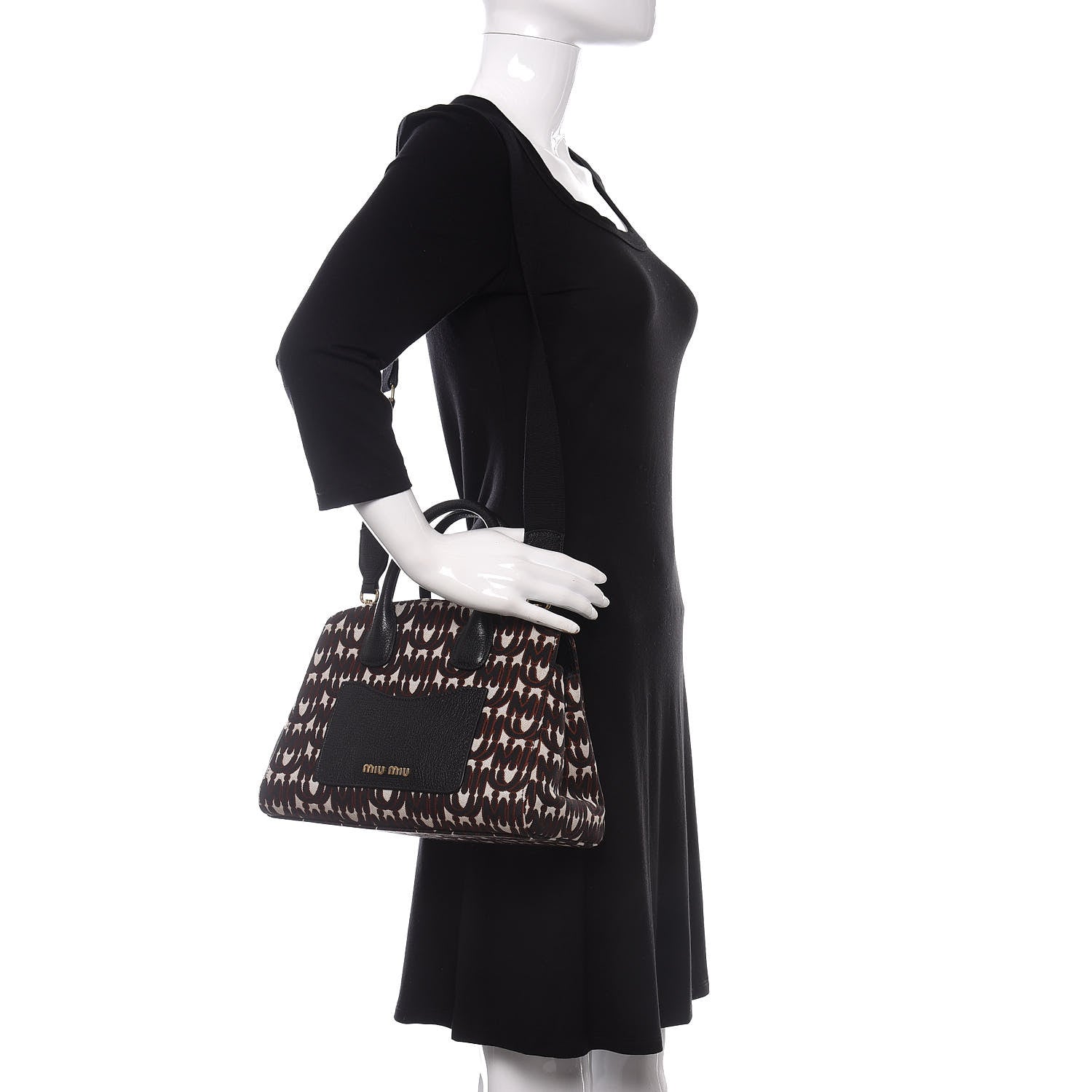 Miu Miu Jacquard Madras Logo Tote Black 2 of 11
