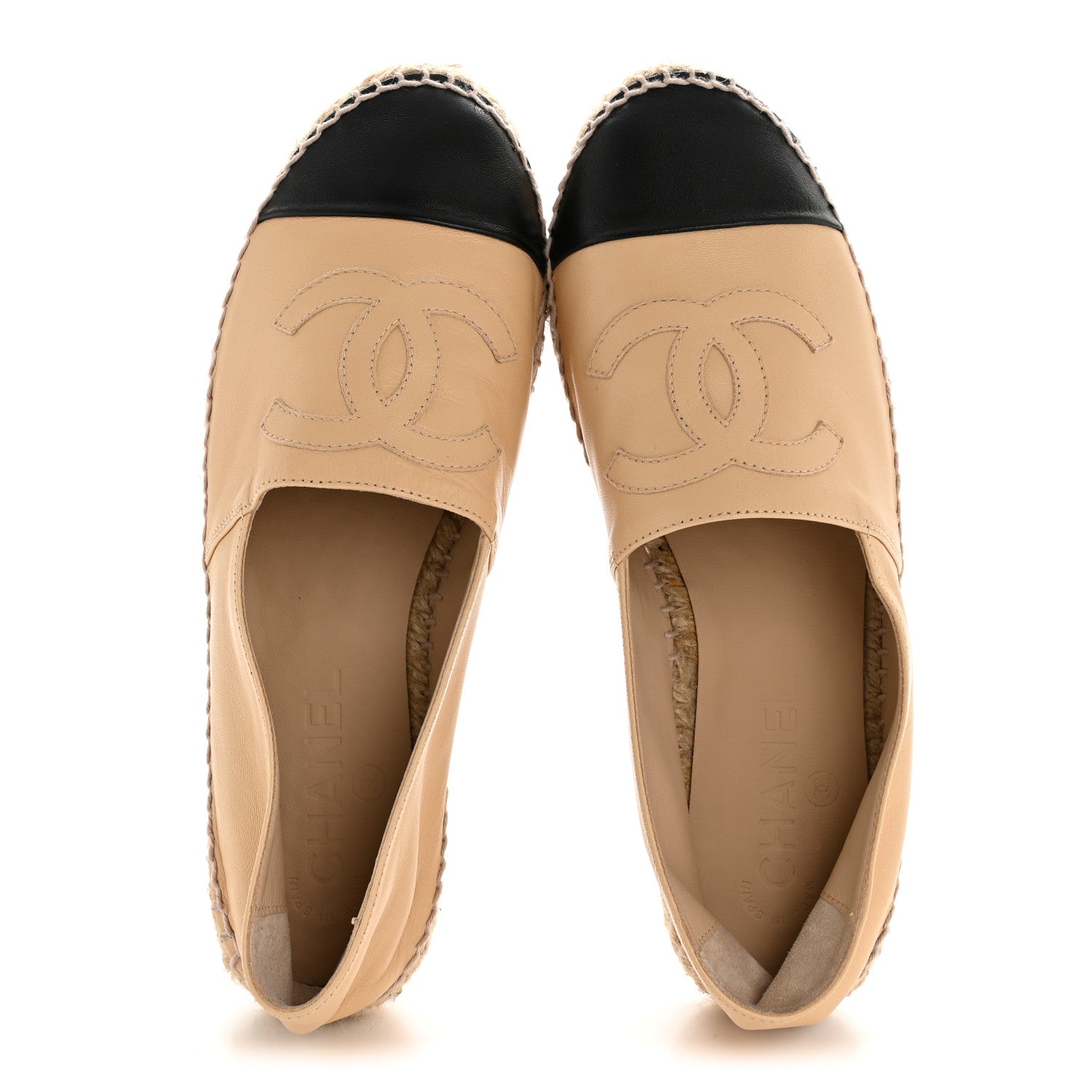 Chanel Lambskin CC Espadrilles 37 Beige Black 2 of 10