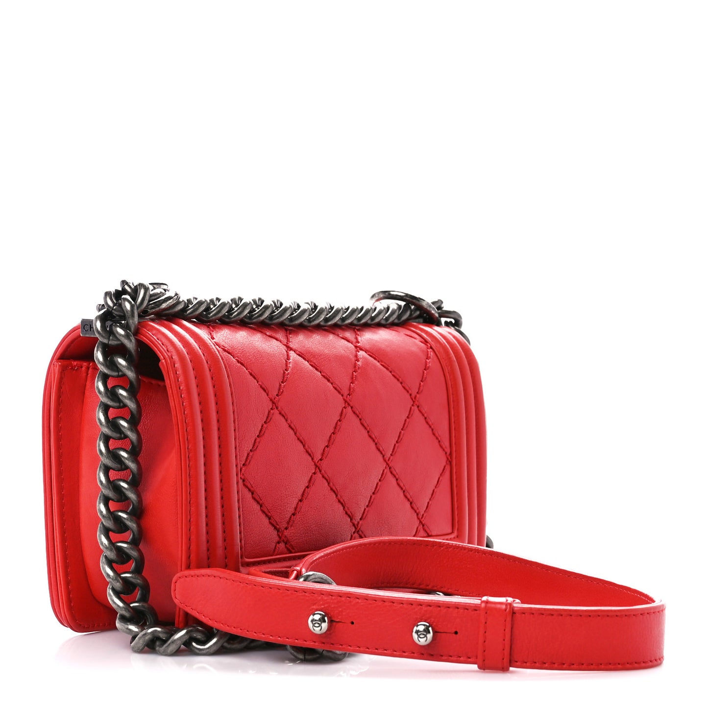 Calfskin Double Stitch Small Boy Flap Red