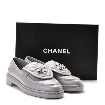 Chanel Lambskin Quilted CC Turnlock Loafers 36.5 Grey 10 of 20