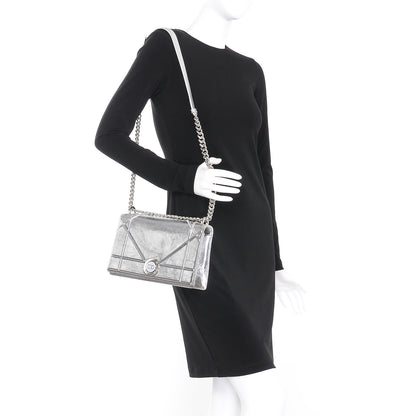 Christian Dior Metallic Crinkled Lambskin Medium Diorama Flap Bag Silver 2 of 17