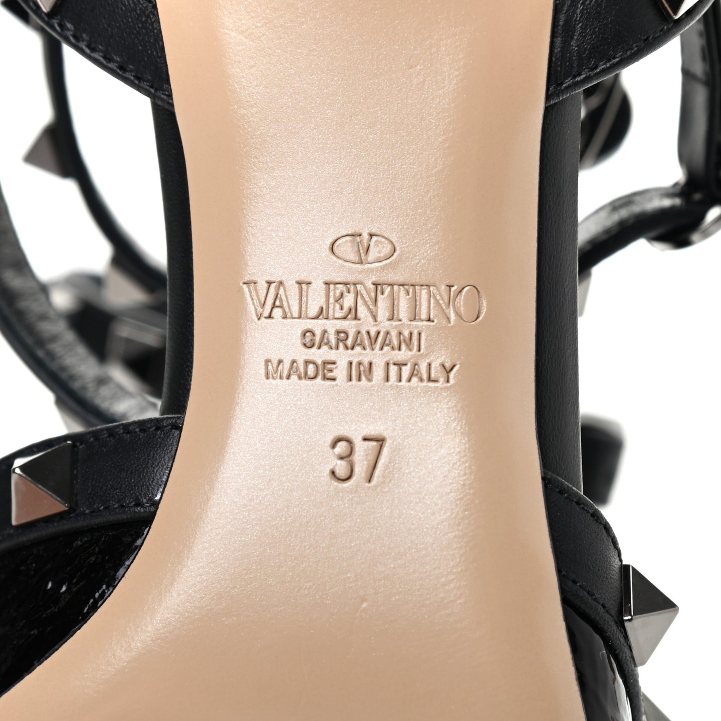 Wrinkled Patent Nappa Rockstud Ankle Strap 65mm Pumps 37 Black