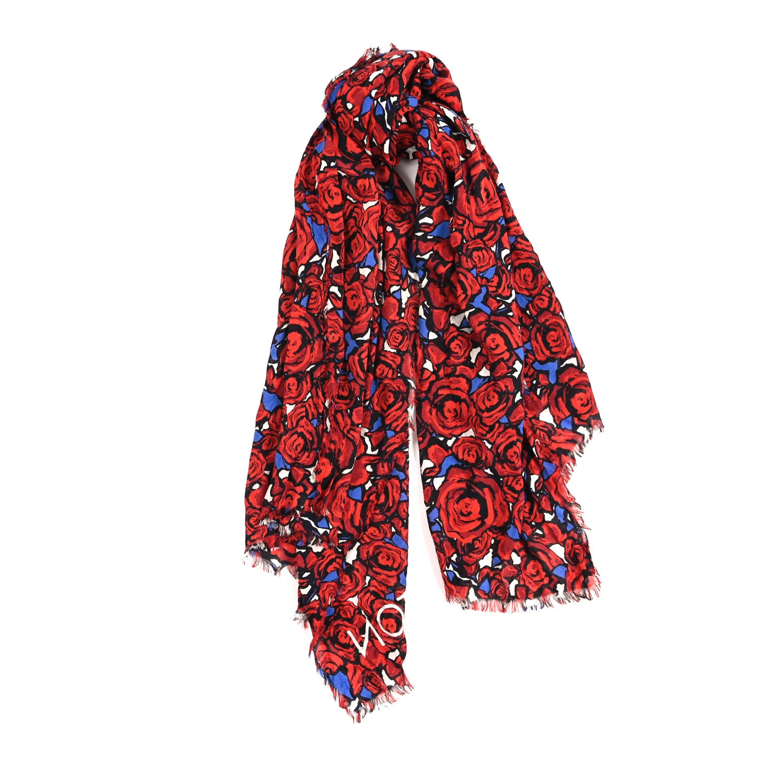 Louis Vuitton Wool Silk Cashmere Rock N Roses Stole Red Blue Multicolor 1 of 3
