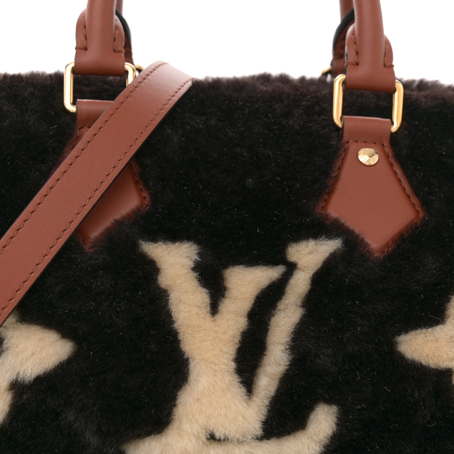 Louis Vuitton Shearling Monogram LV Ski Cozygram Speedy Bandouliere 25 Chocolate Cream 7 of 10