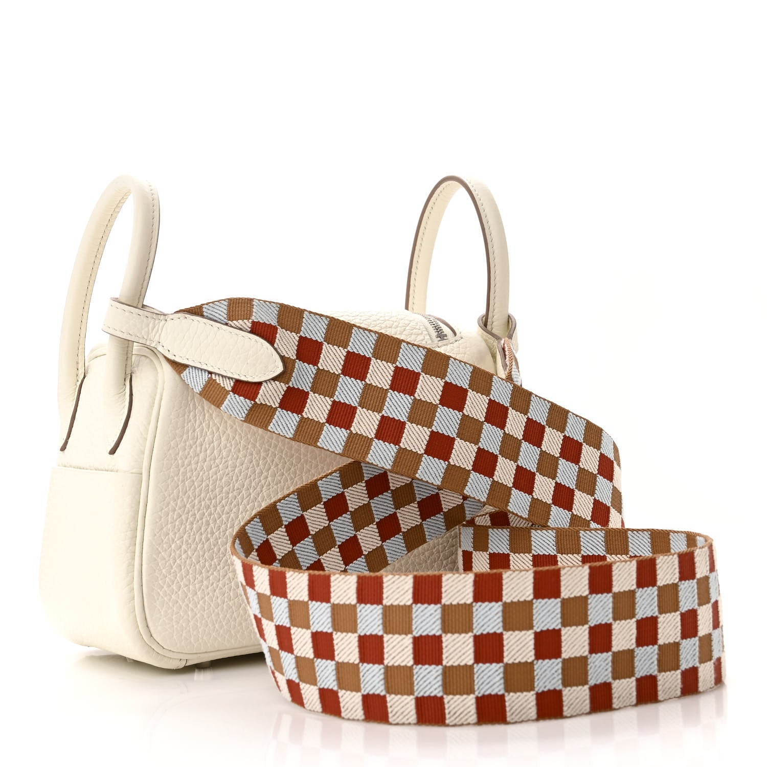 Hermes Taurillon Clemence Maxi Quadrille Mini Lindy 20 Mushroom Chai Nata Bleu Brume 3 of 11