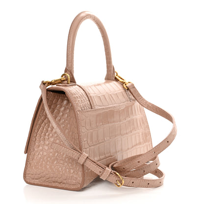 Balenciaga Shiny Calfskin Crocodile Embossed Small Hourglass Top Handle Bag Nude Beige 3 of 13