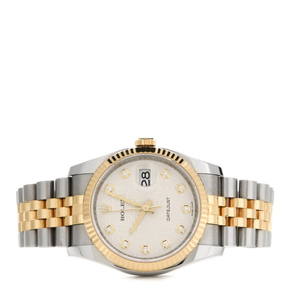 Rolex Stainless Steel 18K Yellow Gold Diamond 36mm Oyster Perpetual Datejust Watch Silver Jubilee 116233 2 of 5