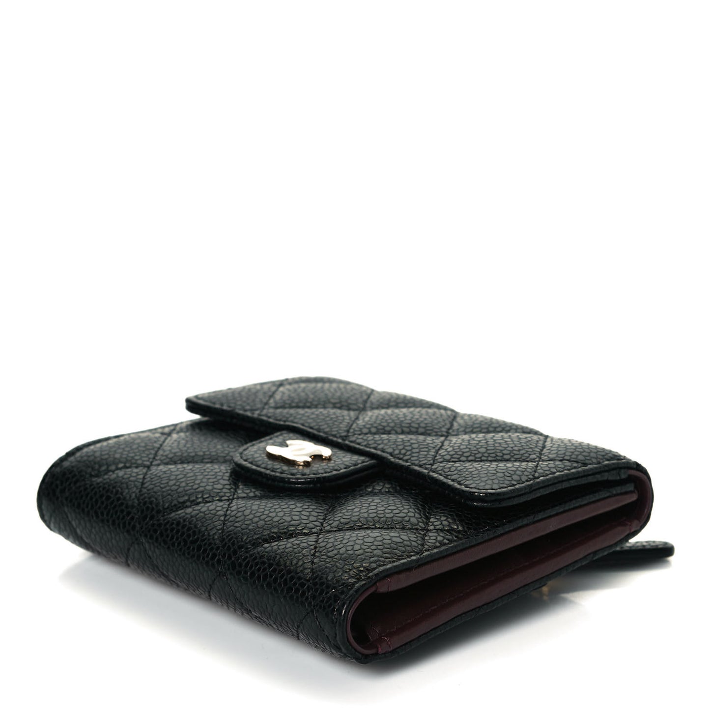 Caviar Quilted Compact Flap Wallet Black