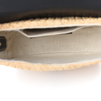 Prada Raffia Vitello Flap Shoulder Bag Naturale Black 4 of 8