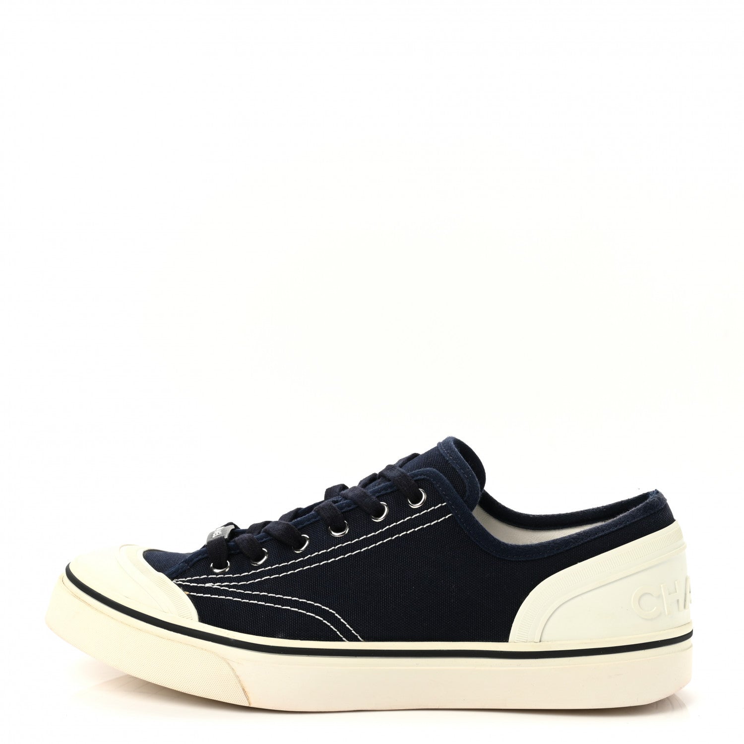 Chanel Canvas Lace Up Cap Toe Sneakers 42 Navy 1 of 8