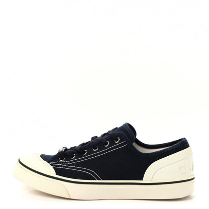 Chanel Canvas Lace Up Cap Toe Sneakers 42 Navy 1 of 8