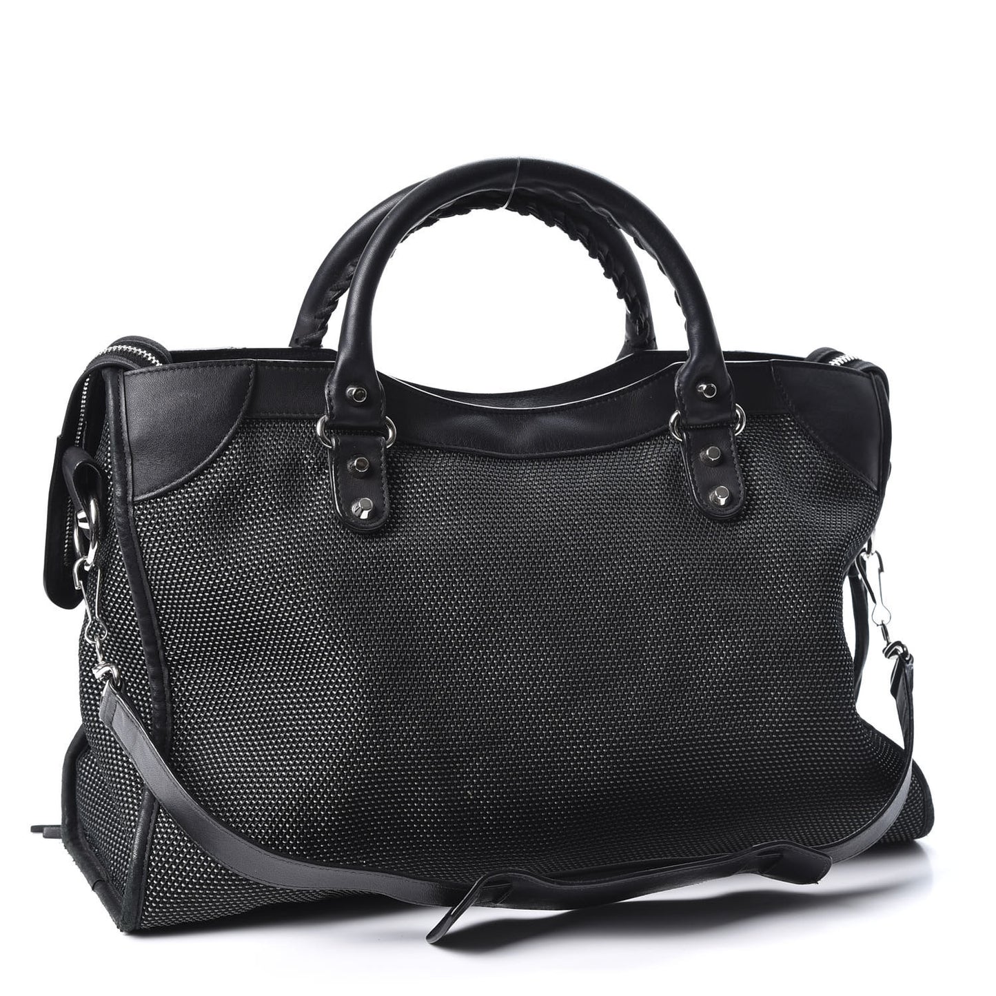 Calfskin Twill Perforated Classic Silver Hardware City Black