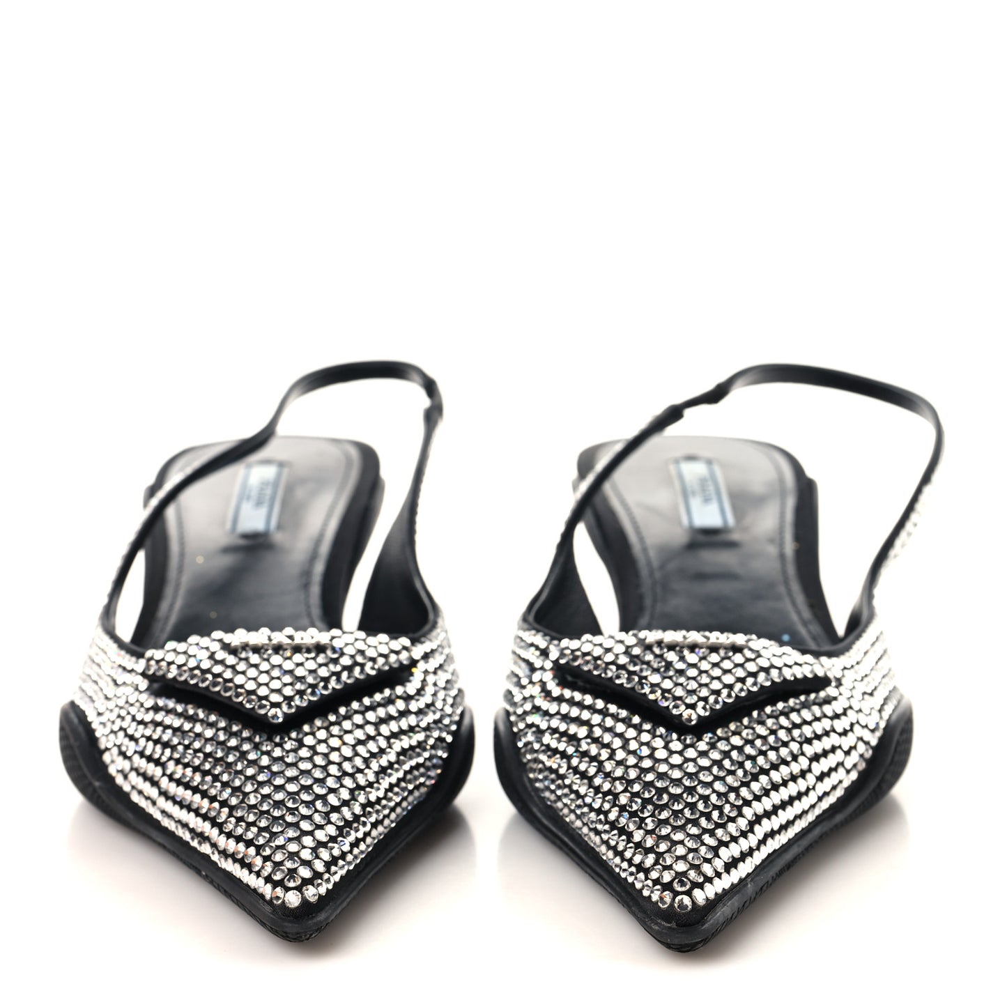Satin Crystal Logo 45mm Slingback Pumps 38.5 Cristal