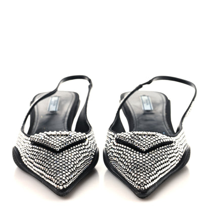 Prada Satin Crystal Logo 45mm Slingback Pumps 38.5 Cristal 3 of 11