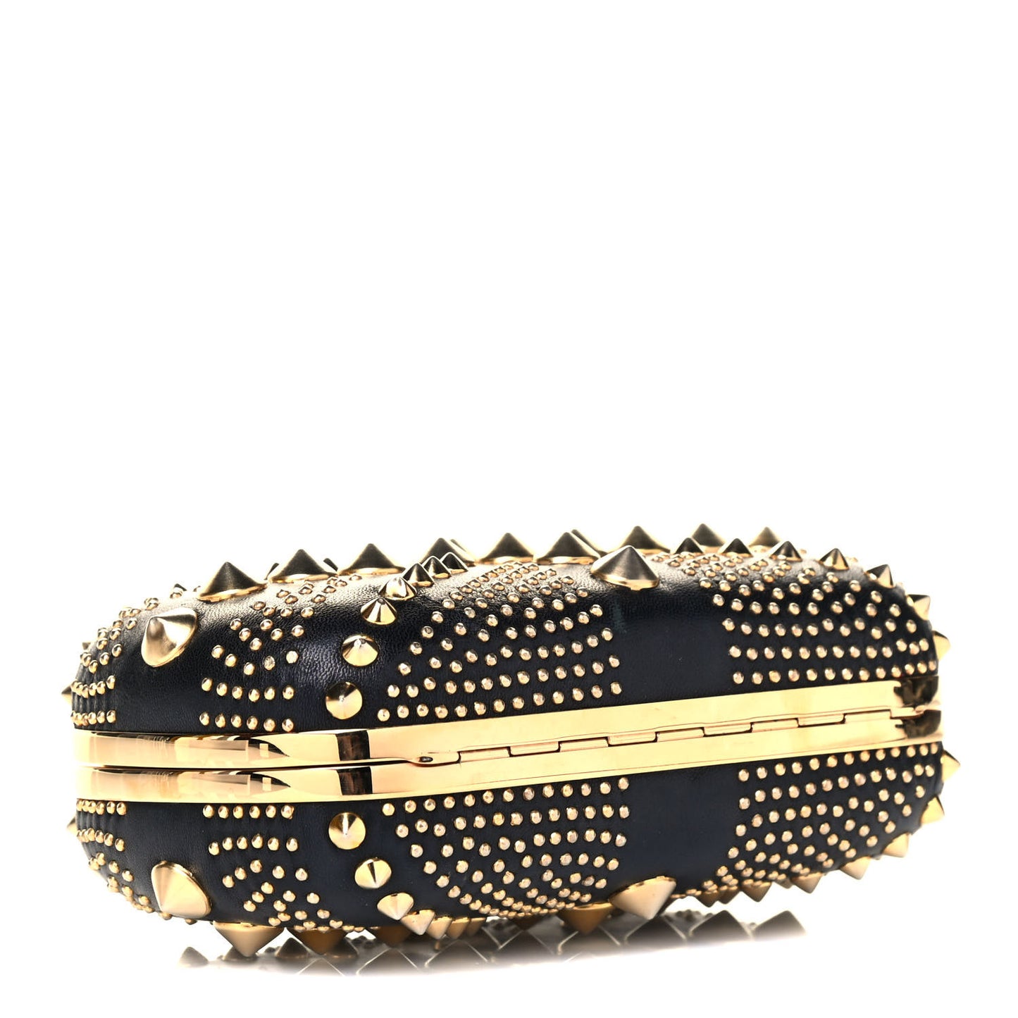 Calfskin Studded Britannia Skull Box Clutch Black