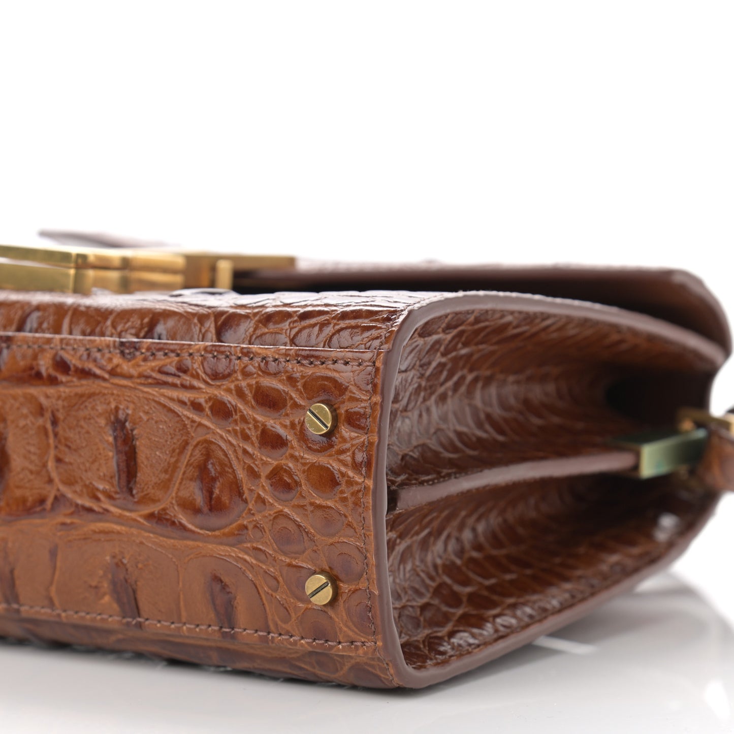 Calfskin Crocodile Embossed Mini Classic Monogram Cassandra Top Handle Brown