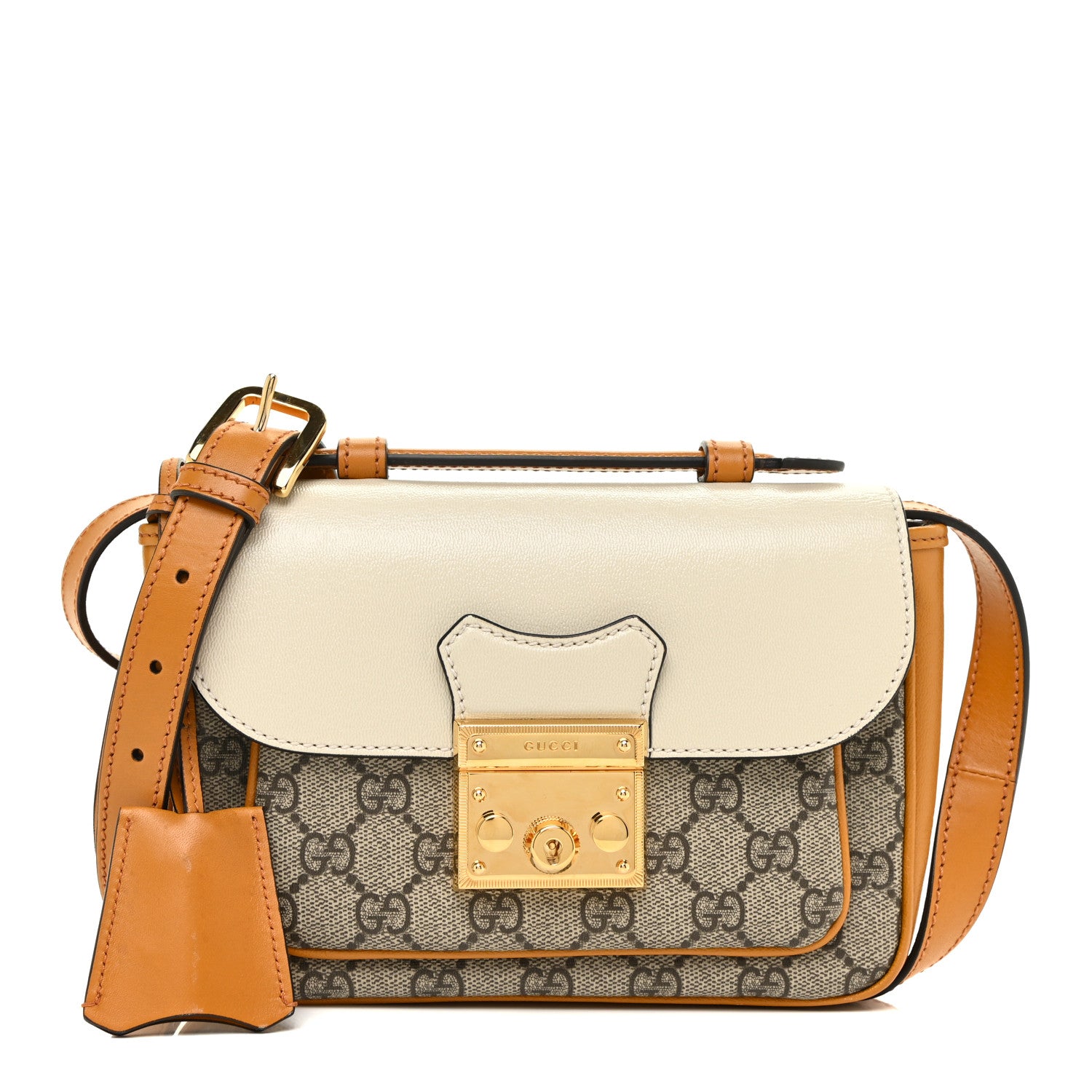 Gucci GG Supreme Monogram Calfskin Mini Padlock Flap Pocket Shoulder Bag Beige Mystic White Sun Oil 1 of 10