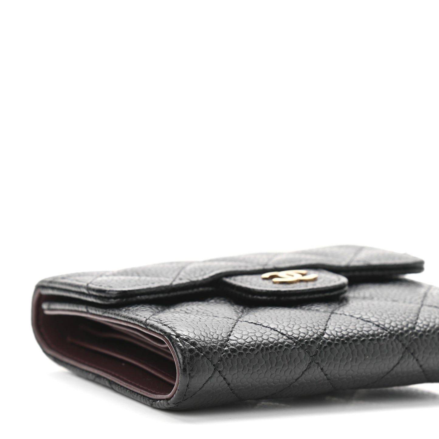 Caviar Quilted Compact Flap Wallet Black
