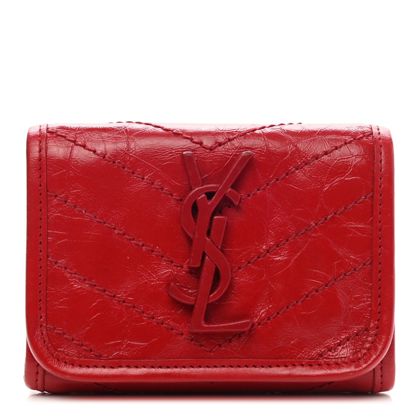 Crinkled Calfskin Matelasse Monogram Niki Compact Wallet Red