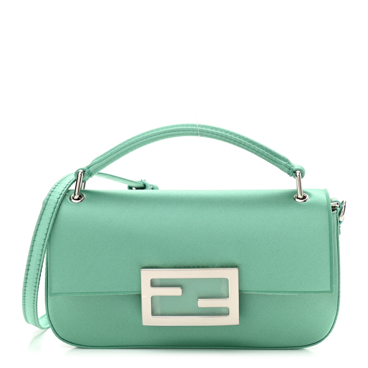 Fendi Silk Satin Phone Baguette Spring Turquoise 1 of 9