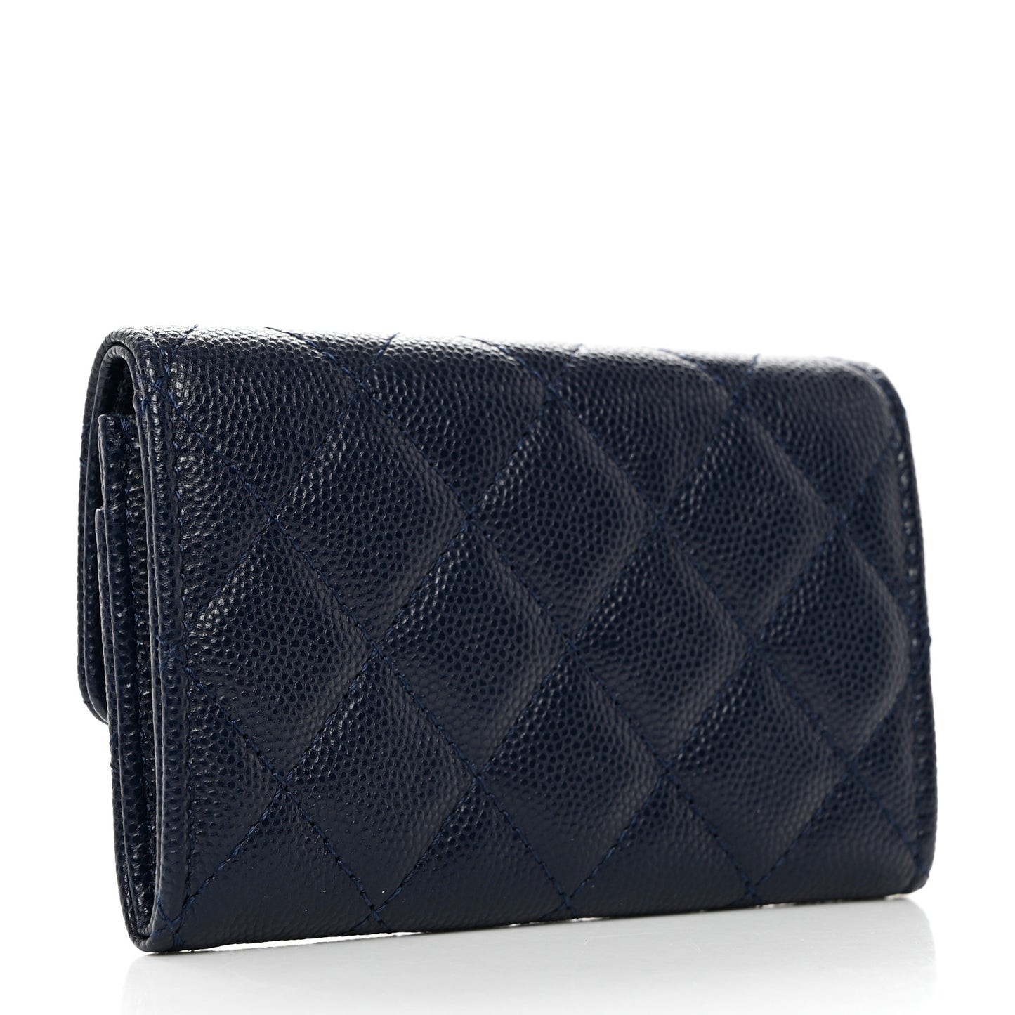 Caviar Quilted Crystal CC Flap Card Holder Navy Blue