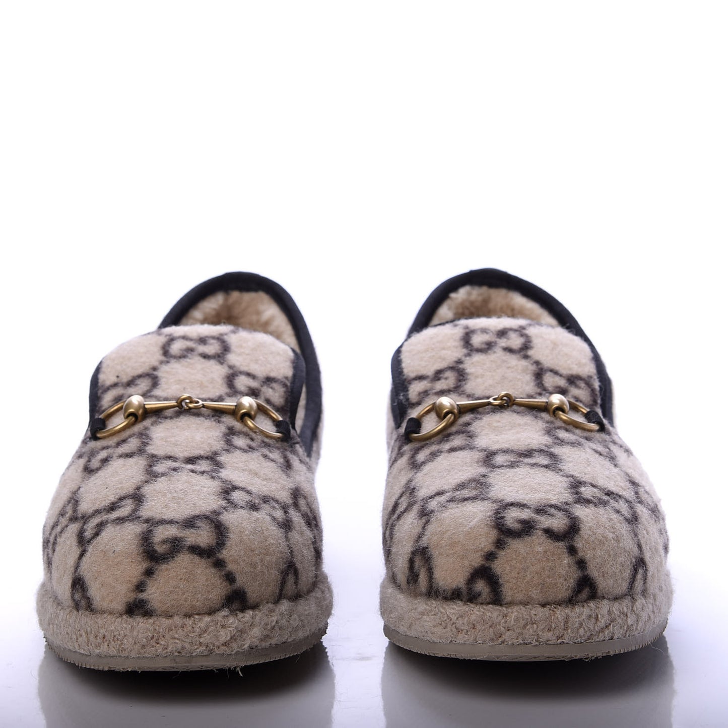 Covered Wool GG Monogram Mens Fria Horsebit Loafers 8.5 Beige Ebony Black Butterscotch