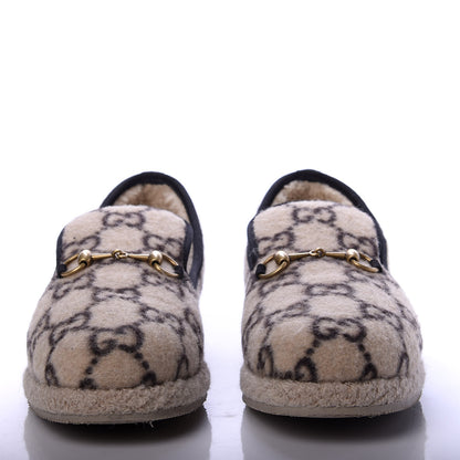 Gucci Covered Wool GG Monogram Mens Fria Horsebit Loafers 8.5 Beige Ebony Black Butterscotch 2 of 10