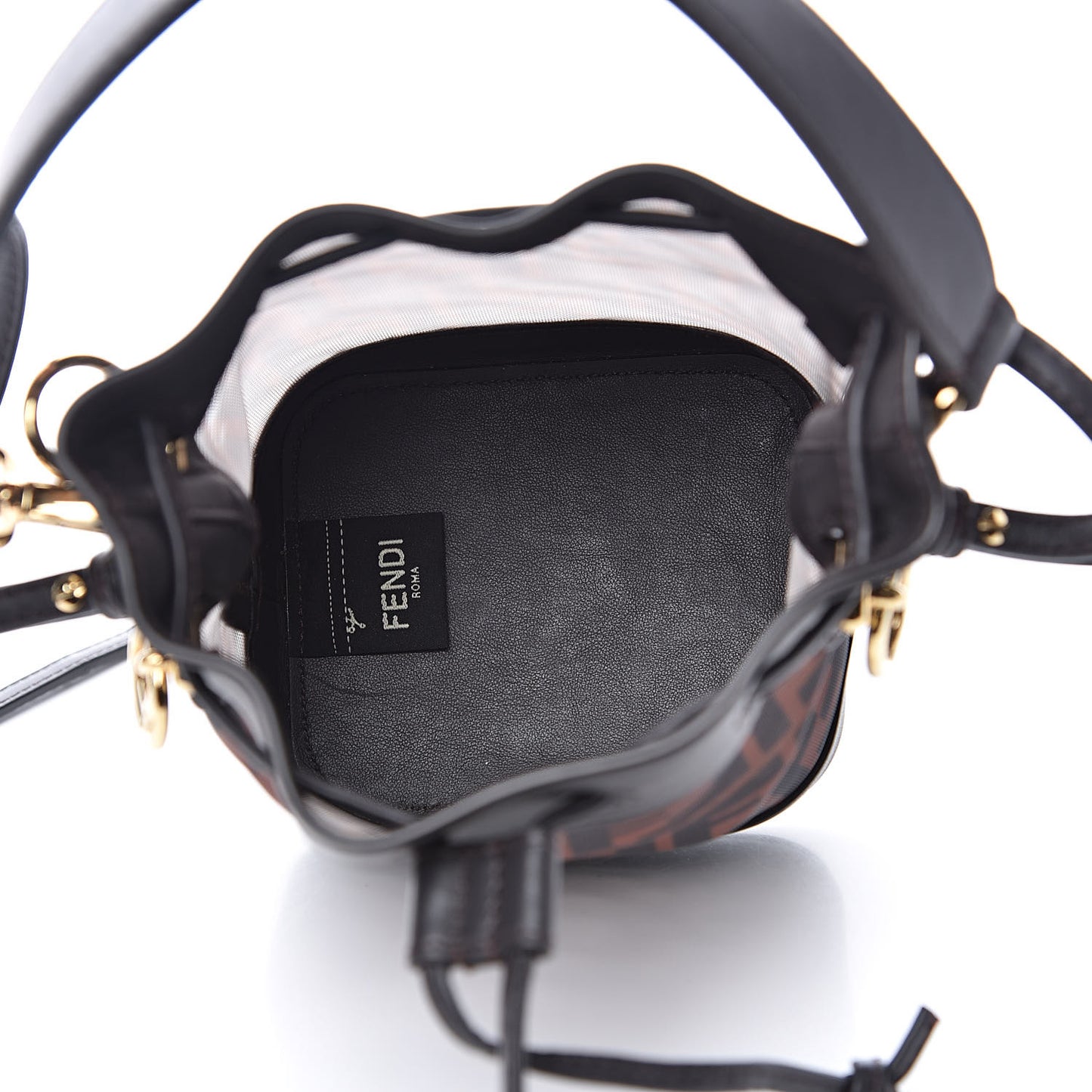 Mesh Vitello Grace F is FF 1974 Mini Mon Tresor Bucket Bag Marrone Black Ebano
